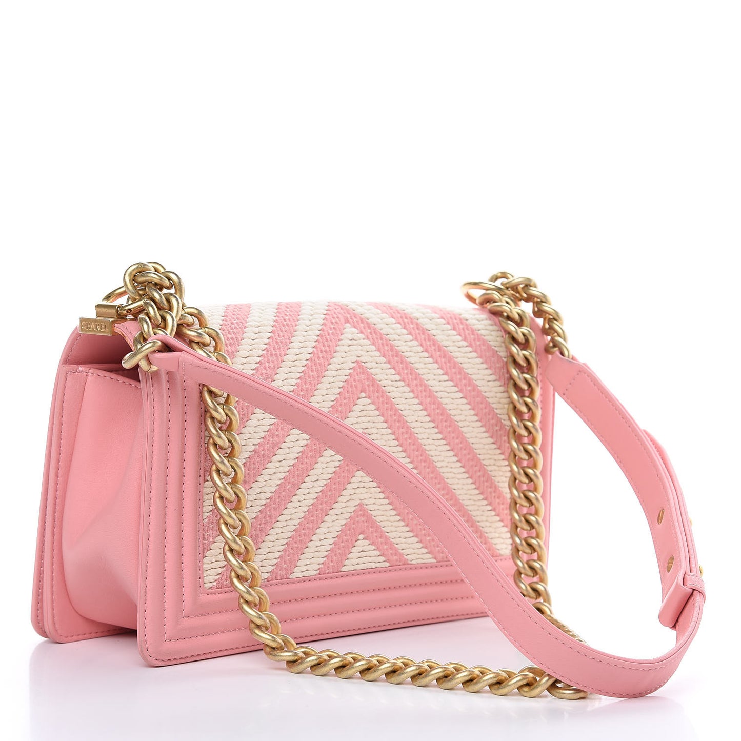 Fabric Chevron Braided Medium Boy Flap Light Pink Ivory