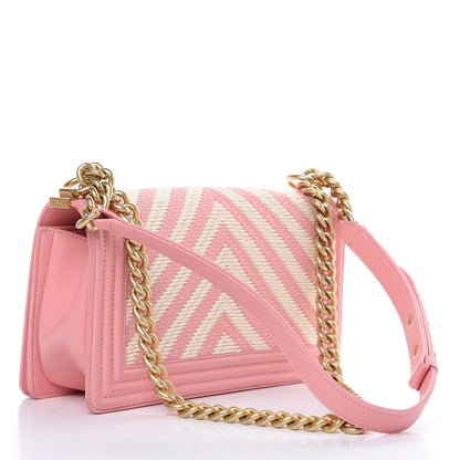 Chanel Fabric Chevron Braided Medium Boy Flap Light Pink Ivory 3 of 10