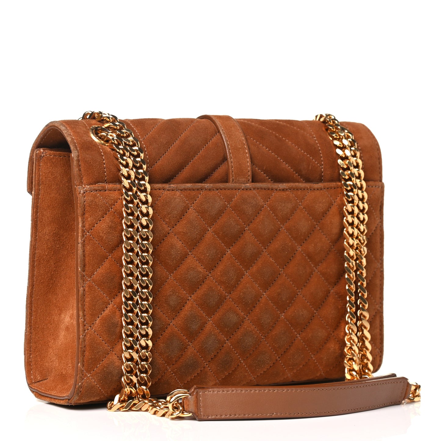 Suede Mixed Matelasse Triquilt Medium Monogram Envelope Satchel Tan