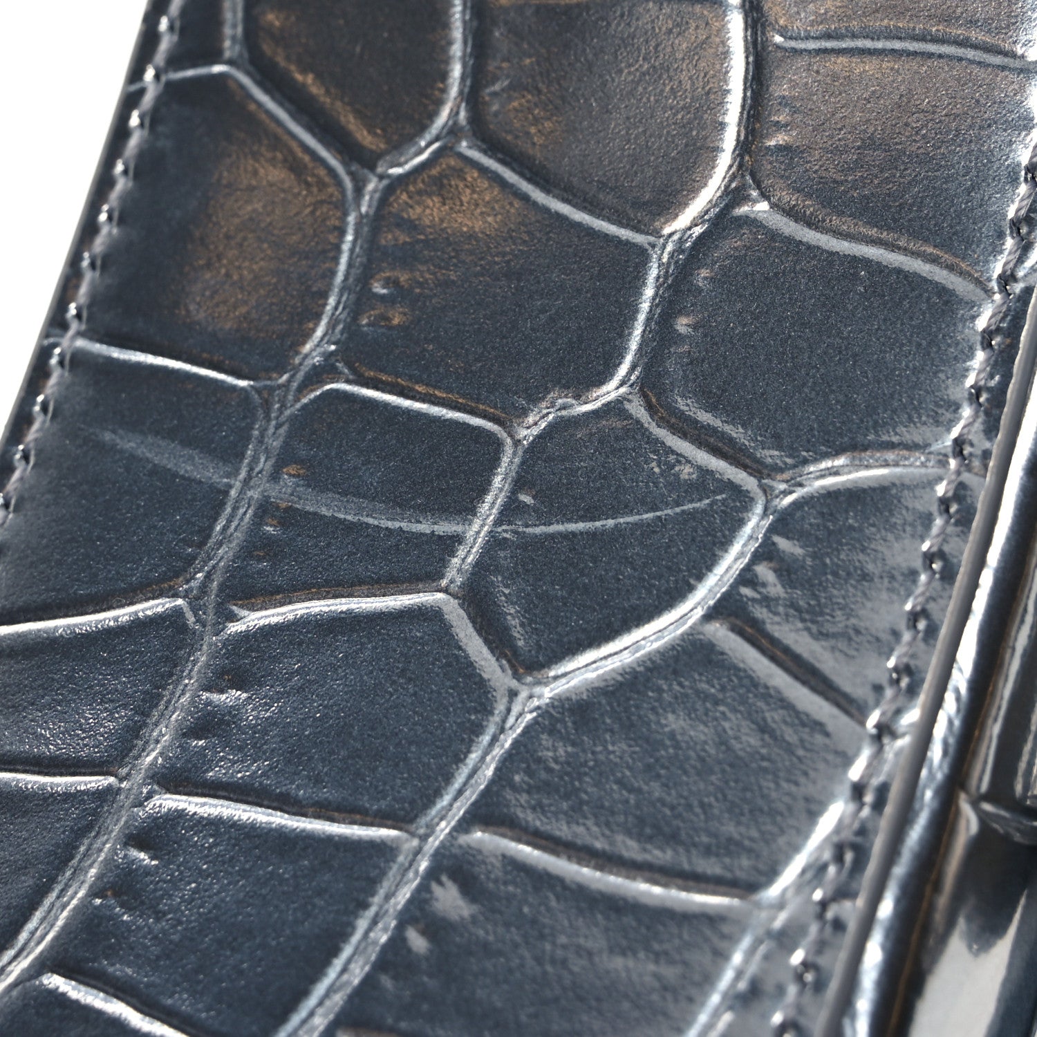 Balenciaga Metallic Calfskin Crocodile Embossed Crystal Hourglass Top Handle Bag XS Silver 14 of 14