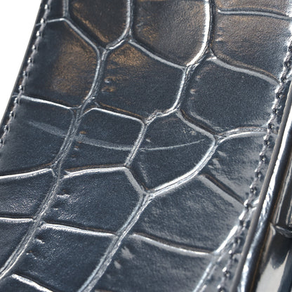 Balenciaga Metallic Calfskin Crocodile Embossed Crystal Hourglass Top Handle Bag XS Silver 14 of 14