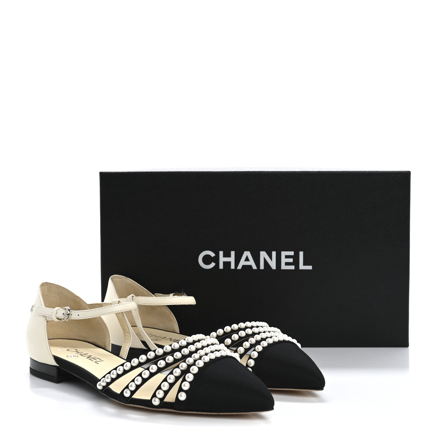 Chanel Lambskin Grosgrain Pearl Slingbacks 38.5 White Black 11 of 11