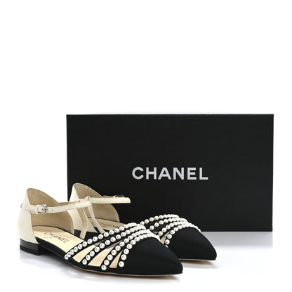 Chanel Lambskin Grosgrain Pearl Slingbacks 38.5 White Black 11 of 11