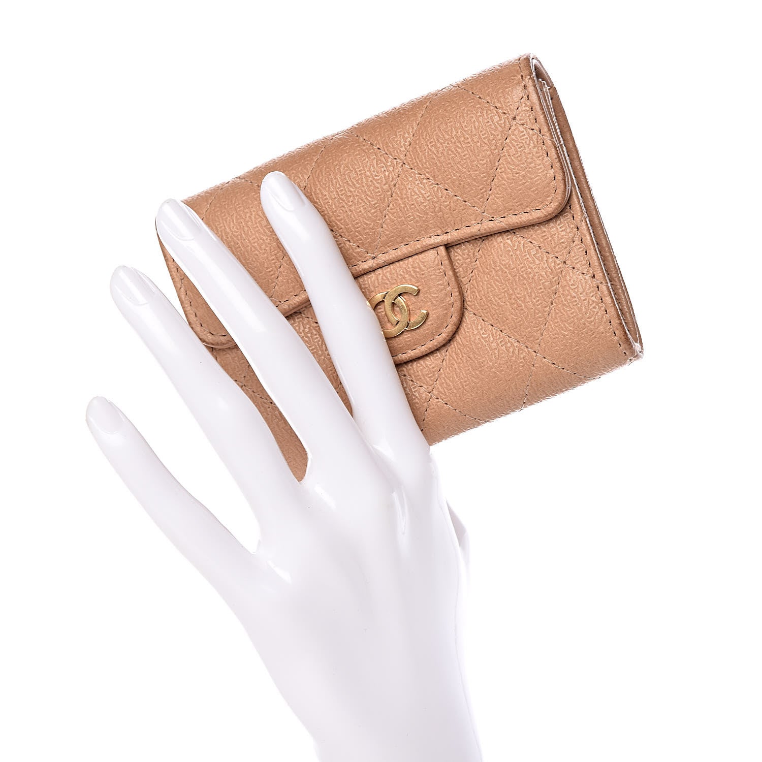 Chanel Letter Calfskin Embossed Quilted Card Holder Beige 3 of 16