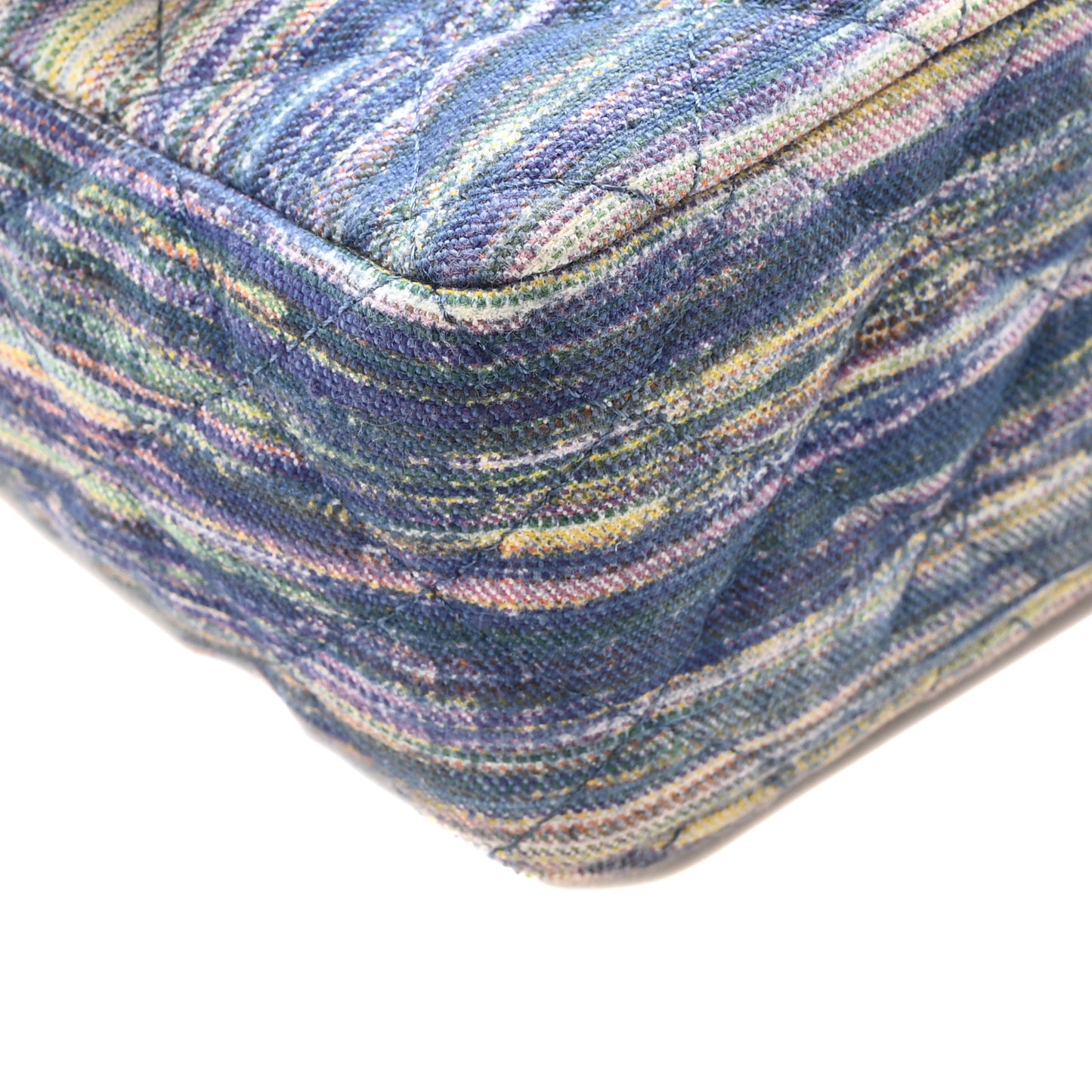 Striated Denim Quilted Classics in Fabrics Mini Rectangular Flap Navy Yellow Purple Green Multicolor