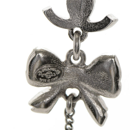 Chanel Crystal CC Bow Drop Necklace Silver 5 of 6