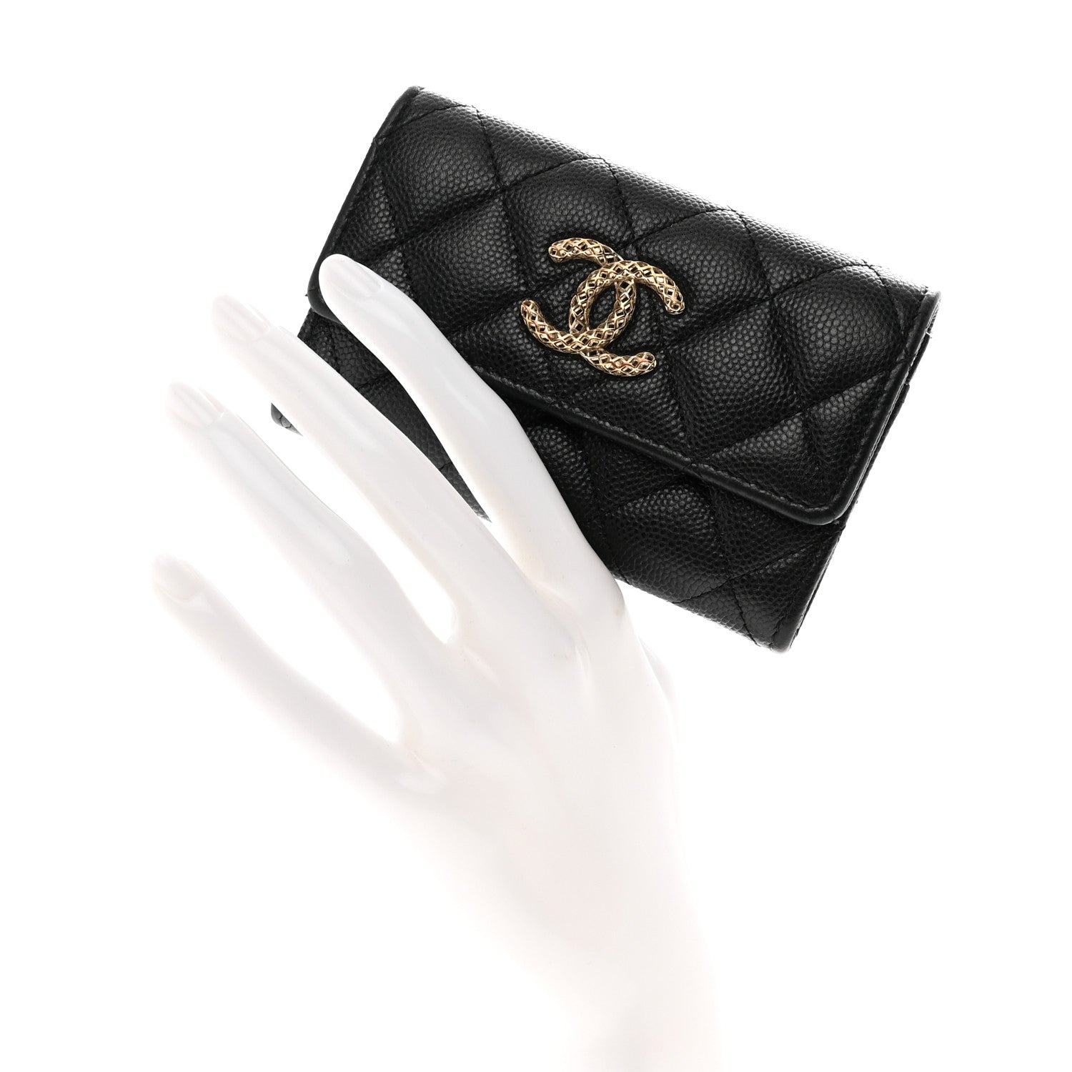 Chanel Caviar Metal Perforated Quilted CC Flap Card Holder Black 2 of 8