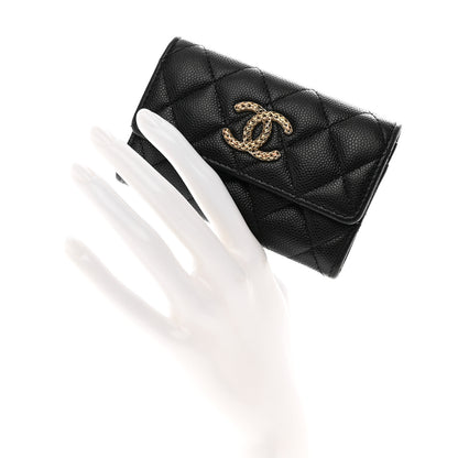 Chanel Caviar Metal Perforated Quilted CC Flap Card Holder Black 2 of 8