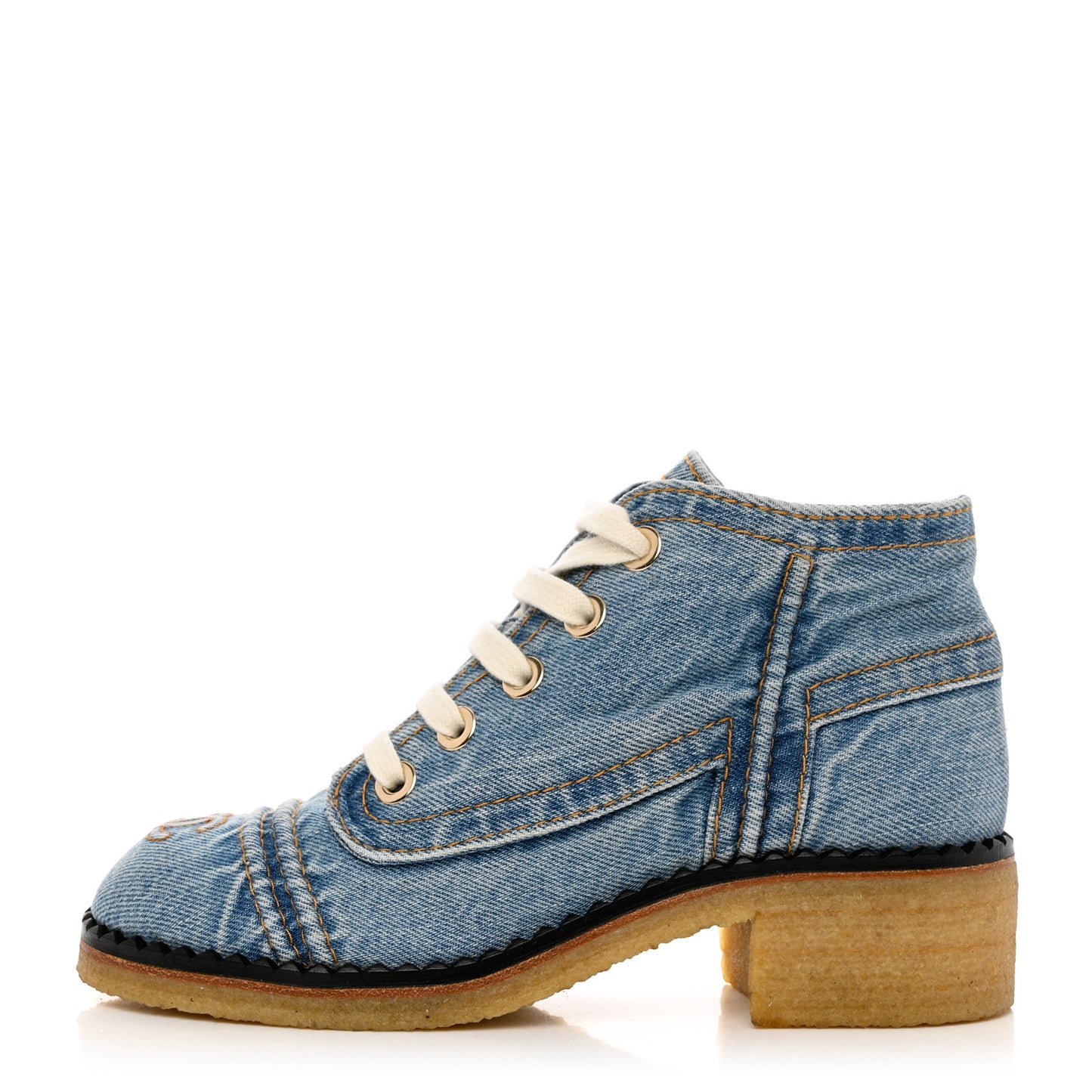 Denim Lace Up Boots 35 Light Blue