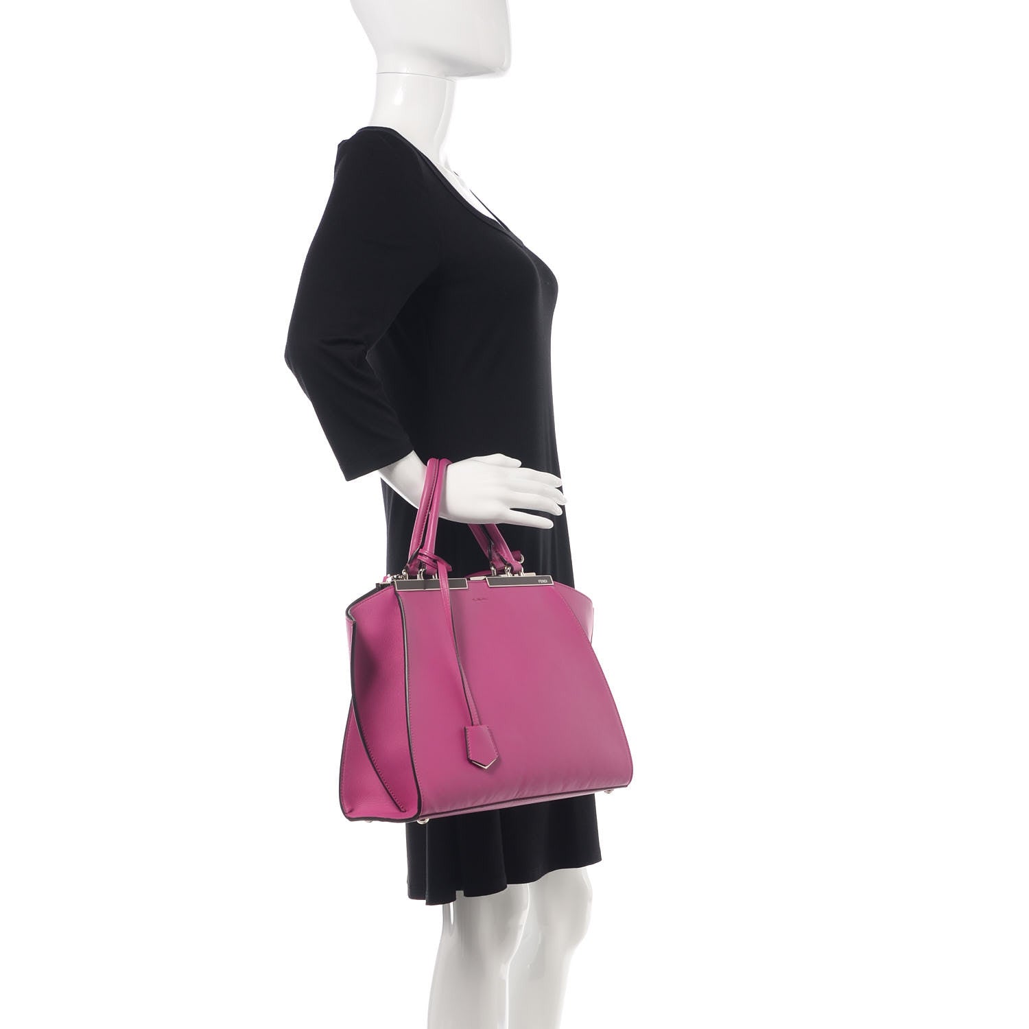 Fendi Vitello Dolce Shiny Nappa Petite 3Jours Tote Magenta Carbone 2 of 13