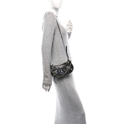 Balenciaga Extra Supple Calfskin Crocodile Embossed Crystal Le Cagole Mini Purse With Chain Black 2 of 10