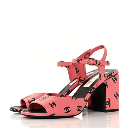Chanel Lambskin Printed CC Sandals 39.5 Pink Black 3 of 8