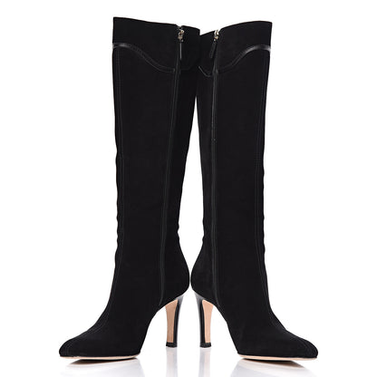 Gucci Suede Calfskin Interlocking G Knee High Web Boots 8 Black 5 of 12