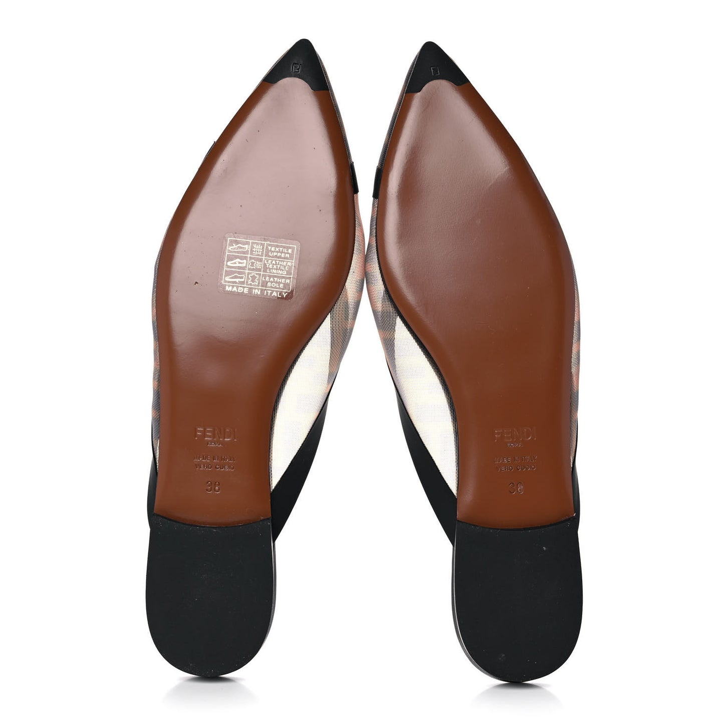 Technical Mesh Vitello FF Colibri Flat Mules 38 Tobacco Moro Black