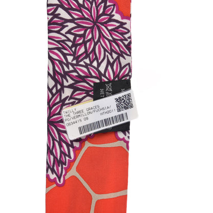 Hermes Silk The Three Graces Twilly Vermillion Fuchsia 3 of 4