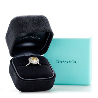Tiffany Platinum 18K Yellow Gold Fancy Intense Yellow Diamond .77ct Enchant Cushion Engagement Ring 65 11 7 of 7
