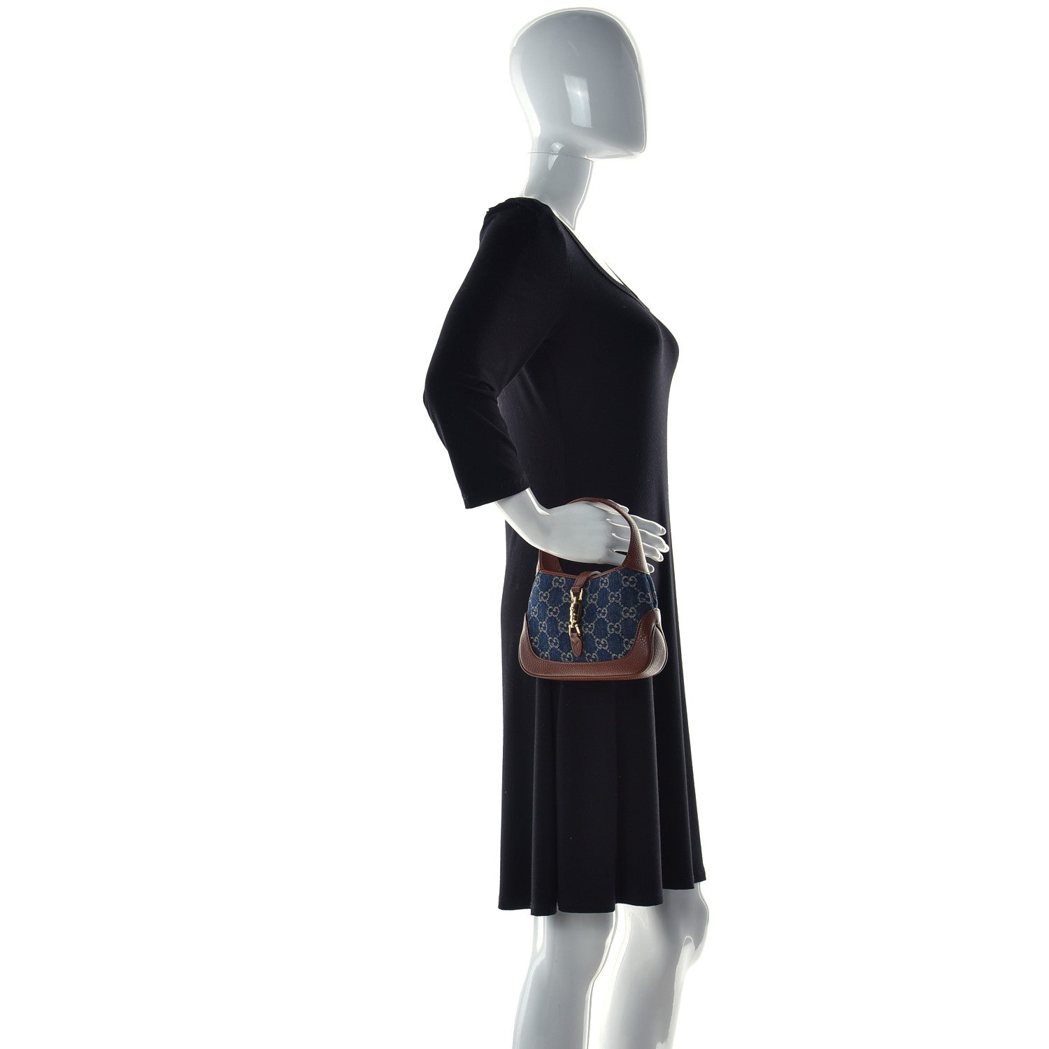 Gucci New Denim GG Monogram Calfskin Mini Jackie 1961 Hobo Blue Tea Cuir 5 of 13