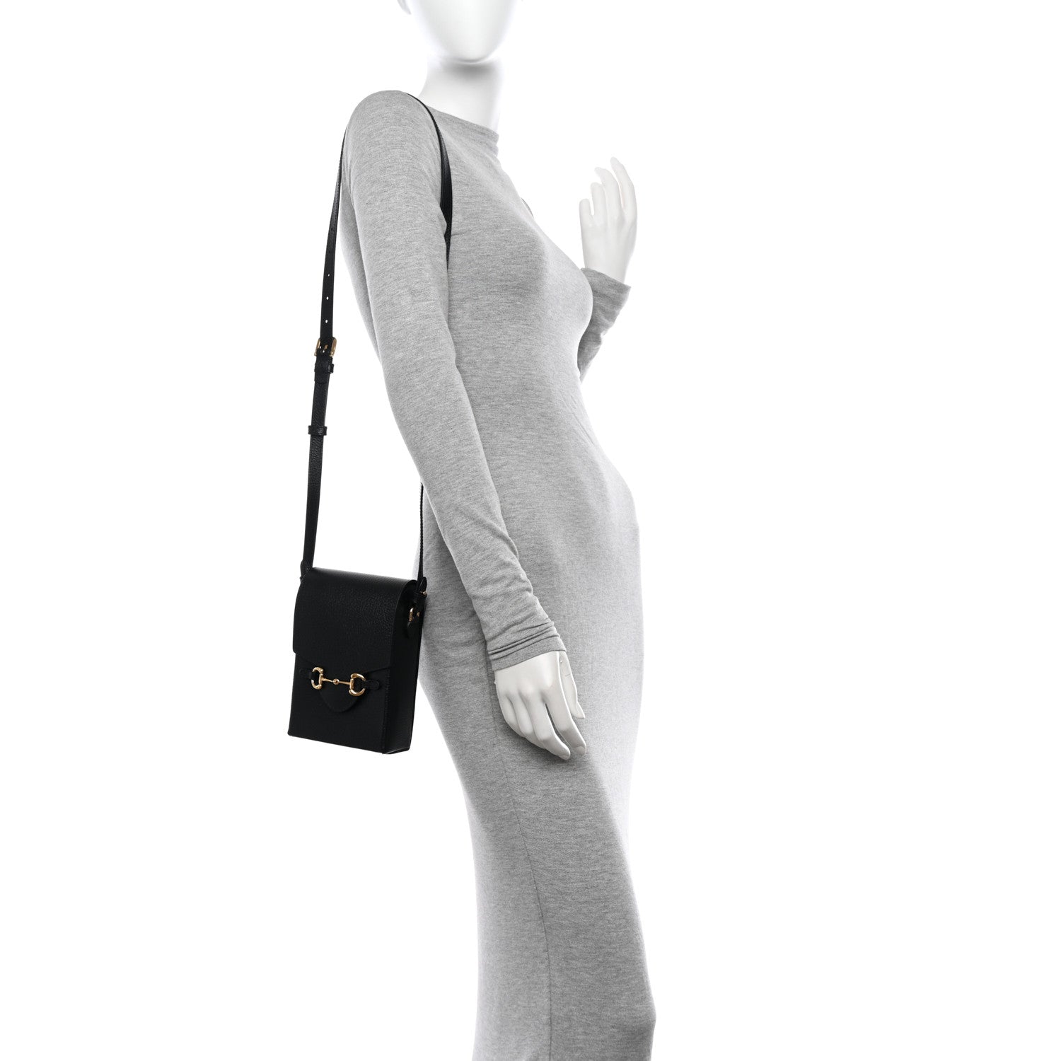 Gucci Dollar Calfskin Vertical Horsebit 1955 Crossbody Bag Black 2 of 9