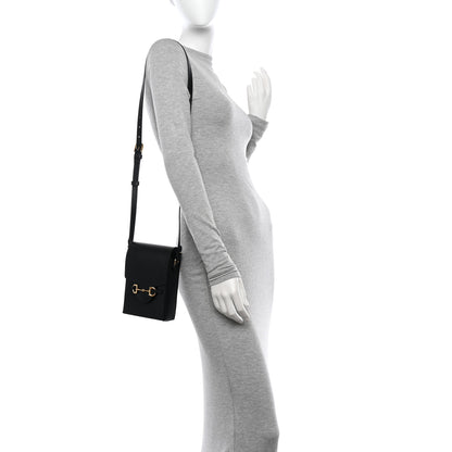 Gucci Dollar Calfskin Vertical Horsebit 1955 Crossbody Bag Black 2 of 9