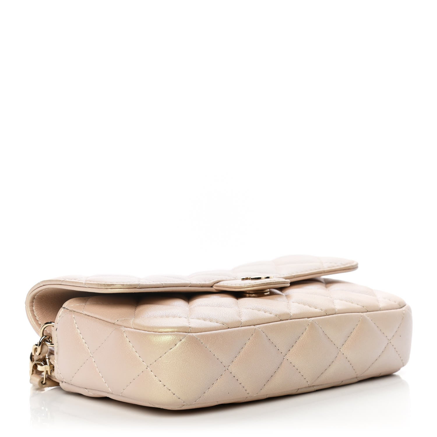 Chanel Iridescent Lambskin Quilted Flap Phone Holder With Chain Beige 3 of 13