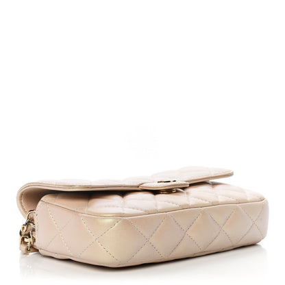 Chanel Iridescent Lambskin Quilted Flap Phone Holder With Chain Beige 3 of 13
