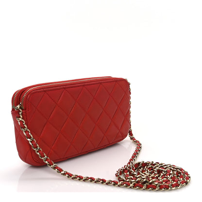 Chanel Lambskin Quilted Small Clutch With Chain Red 3 of 12