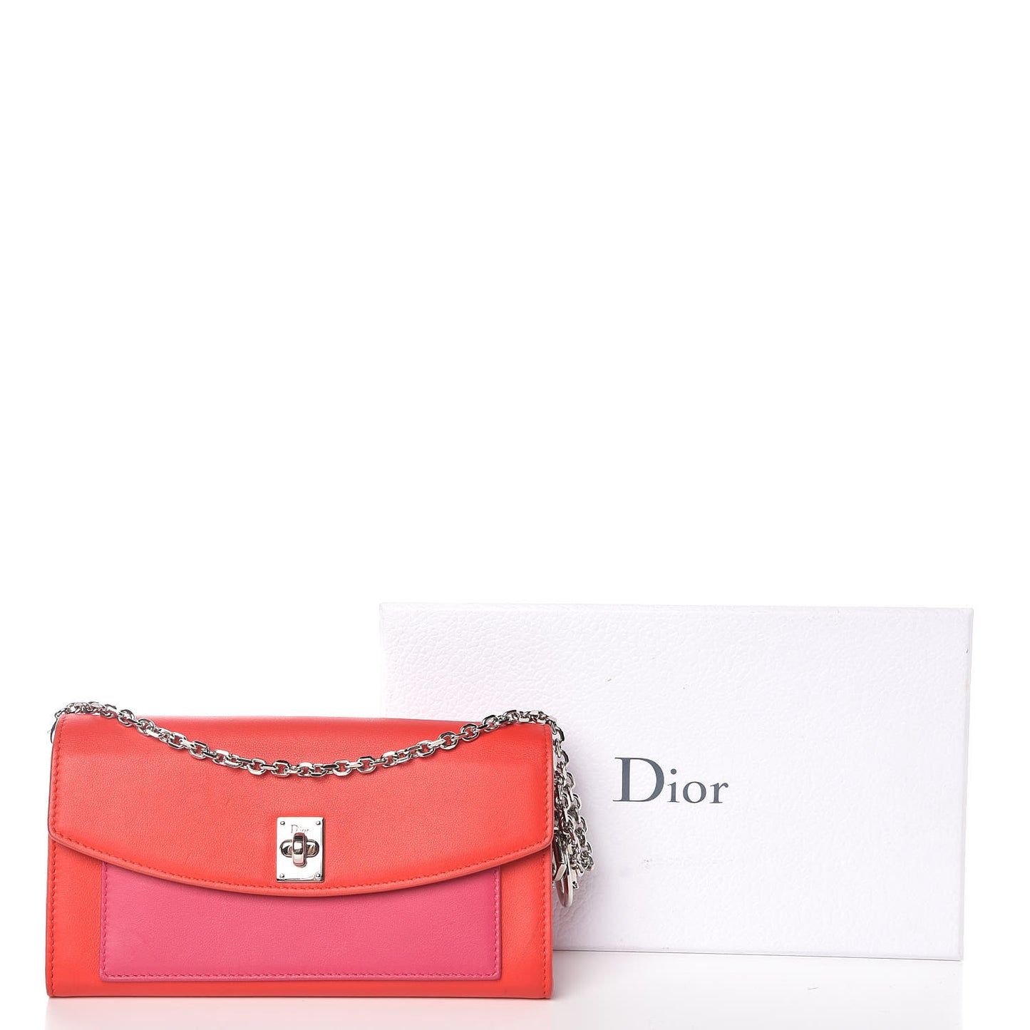 Calfskin Bi-Color Wallet On Chain Red Pink