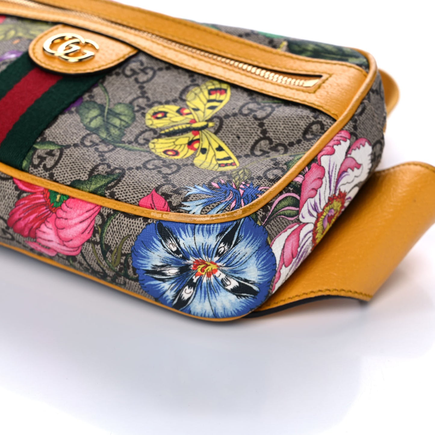 GG Supreme Monogram Flora Medium Ophidia Belt Bag Beige Multicolor Crop