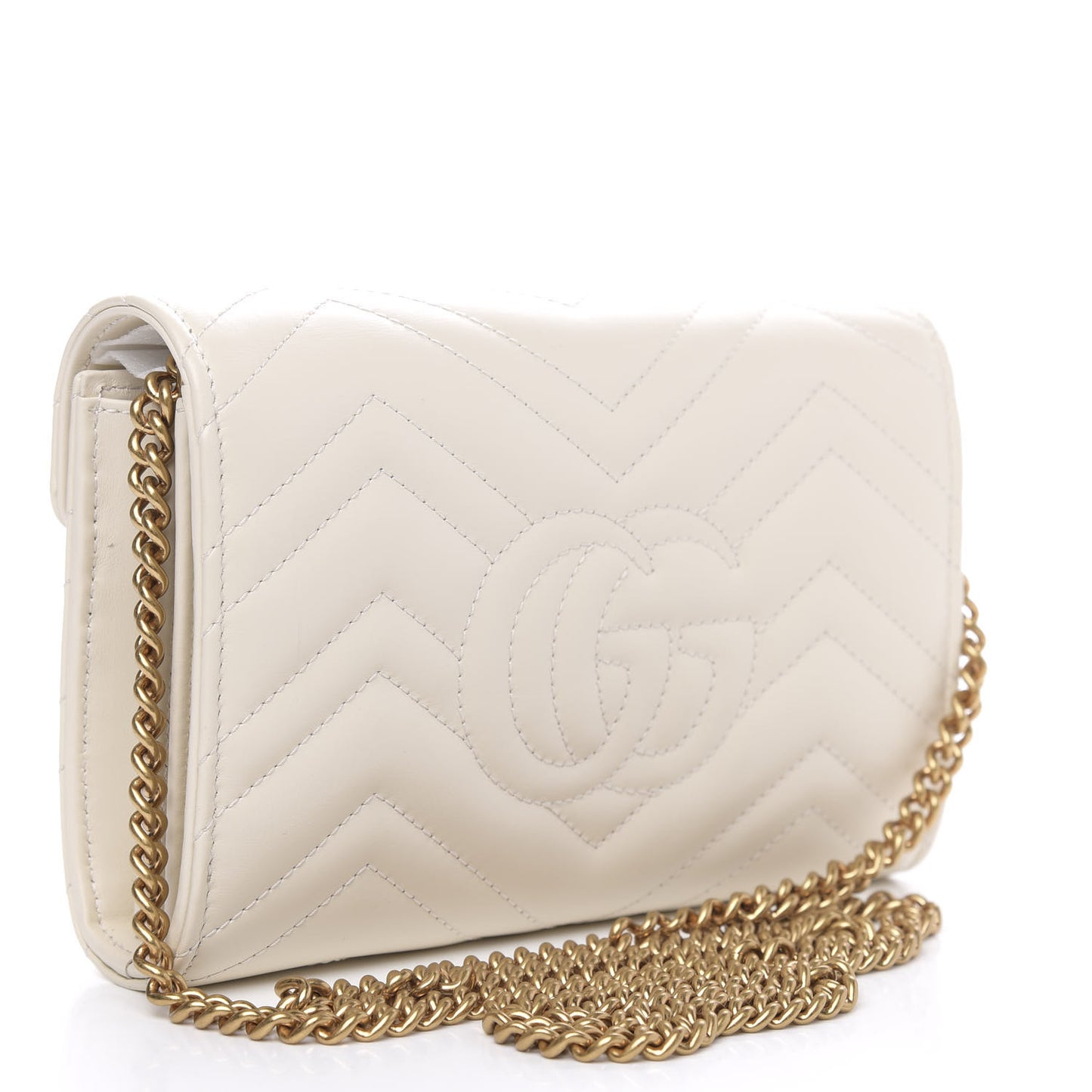Calfskin Matelasse GG Marmont Chain Wallet Mystic White
