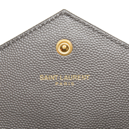 Saint Laurent Grain De Poudre Matelasse Chevron Small Monogram Envelope Wallet Fog 7 of 7