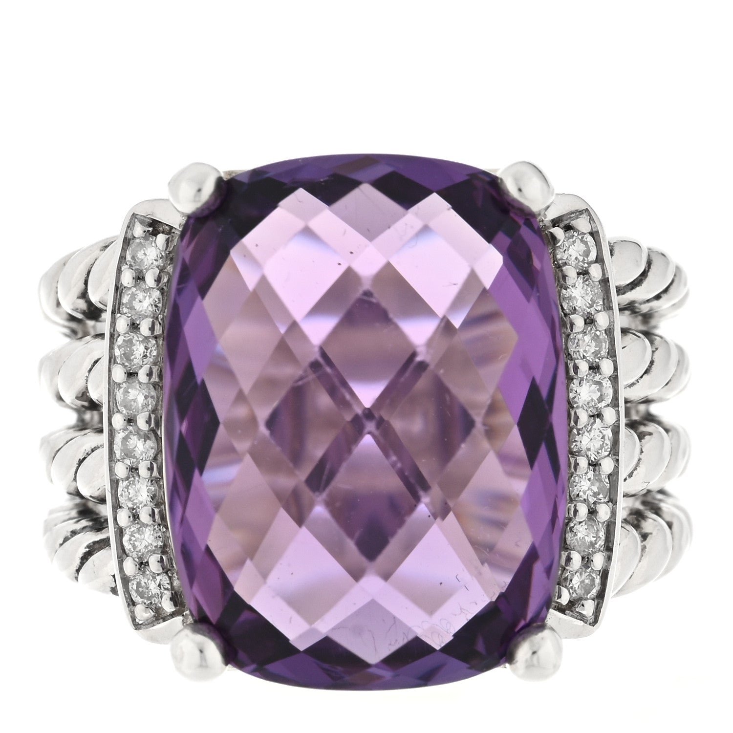 David Yurman Sterling Silver Diamond Amethyst 16mm Wheaton Ring 51 5.75 1 of 4