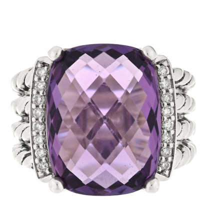 David Yurman Sterling Silver Diamond Amethyst 16mm Wheaton Ring 51 5.75 1 of 4