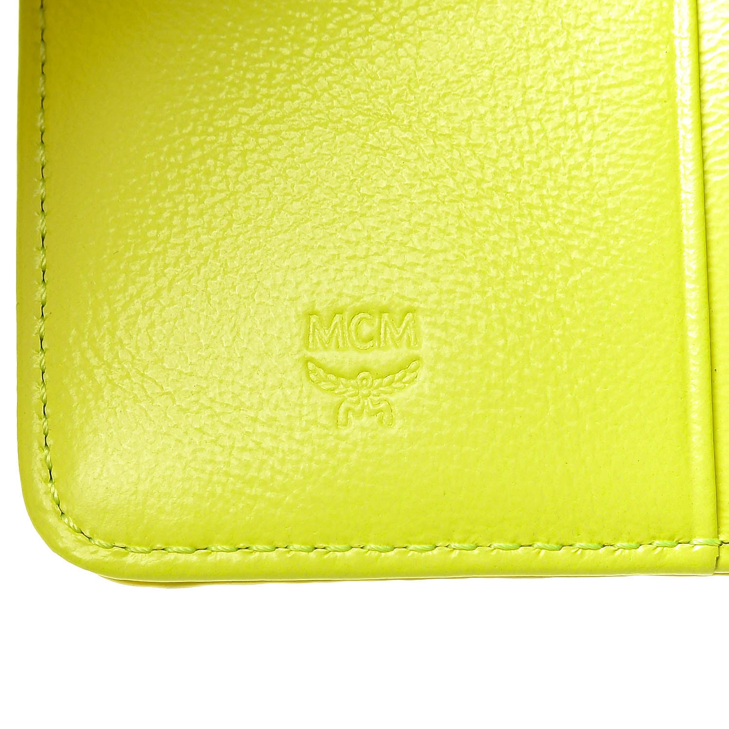 MCM Visetos Mini Zip Around Wallet Neon Yellow 6 of 8