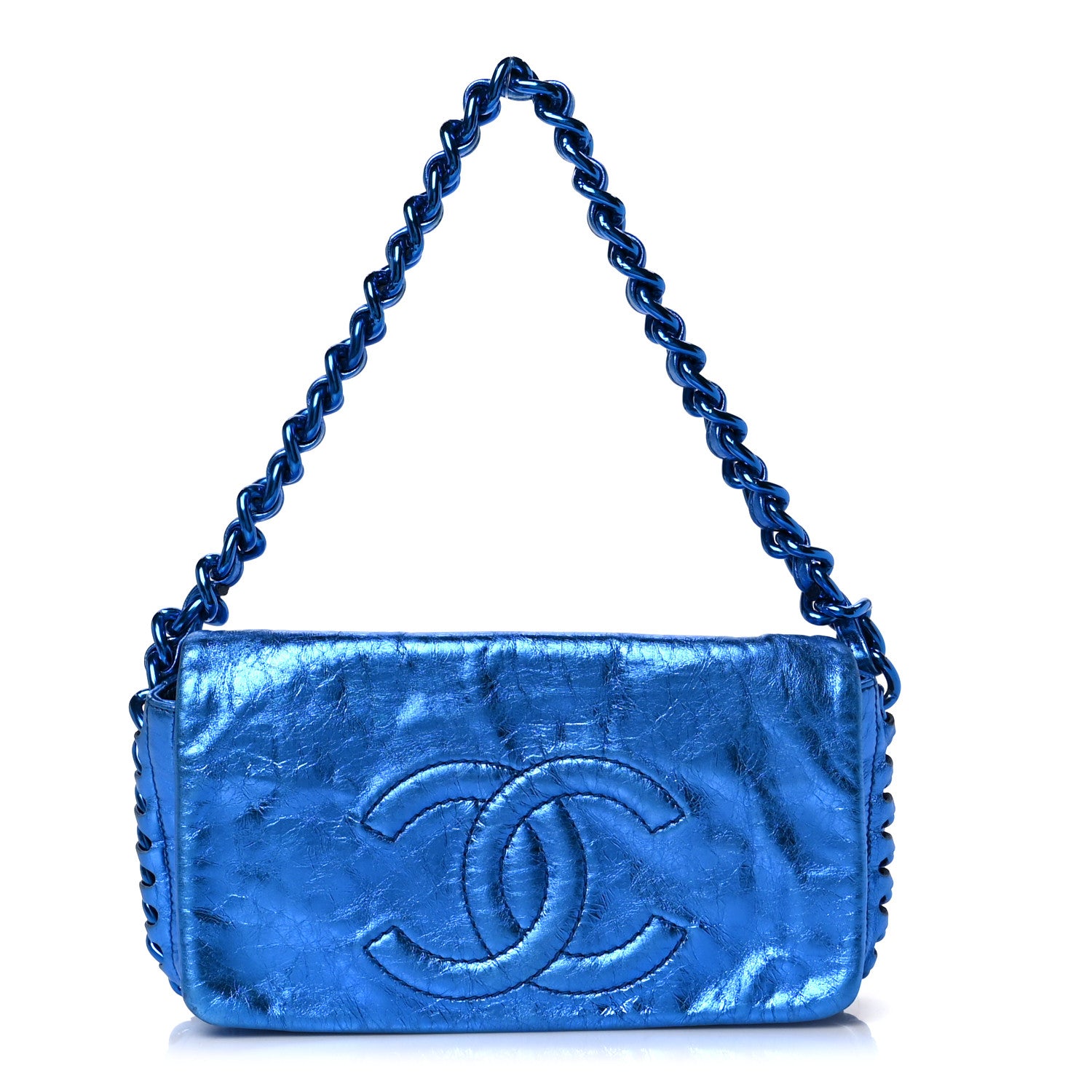 Chanel Metallic Cracked Calfskin Modern Chain Flap Bag Blue 1 of 11
