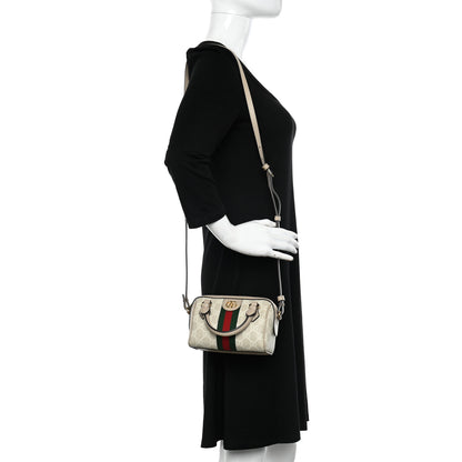 Gucci GG Supreme Monogram Textured Dollar Calfskin Web Super Mini Ophidia Top Handle Bowler Bag Beige Mystic White Oatmeal 2 of 11