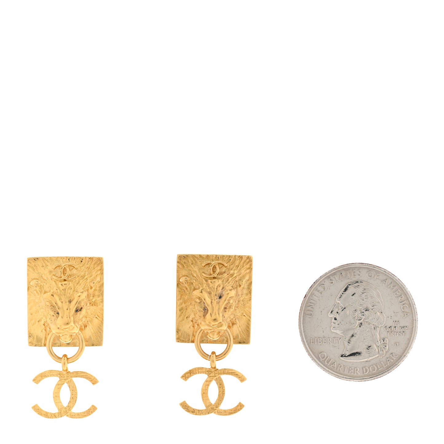 Metal CC Lion Earrings Gold