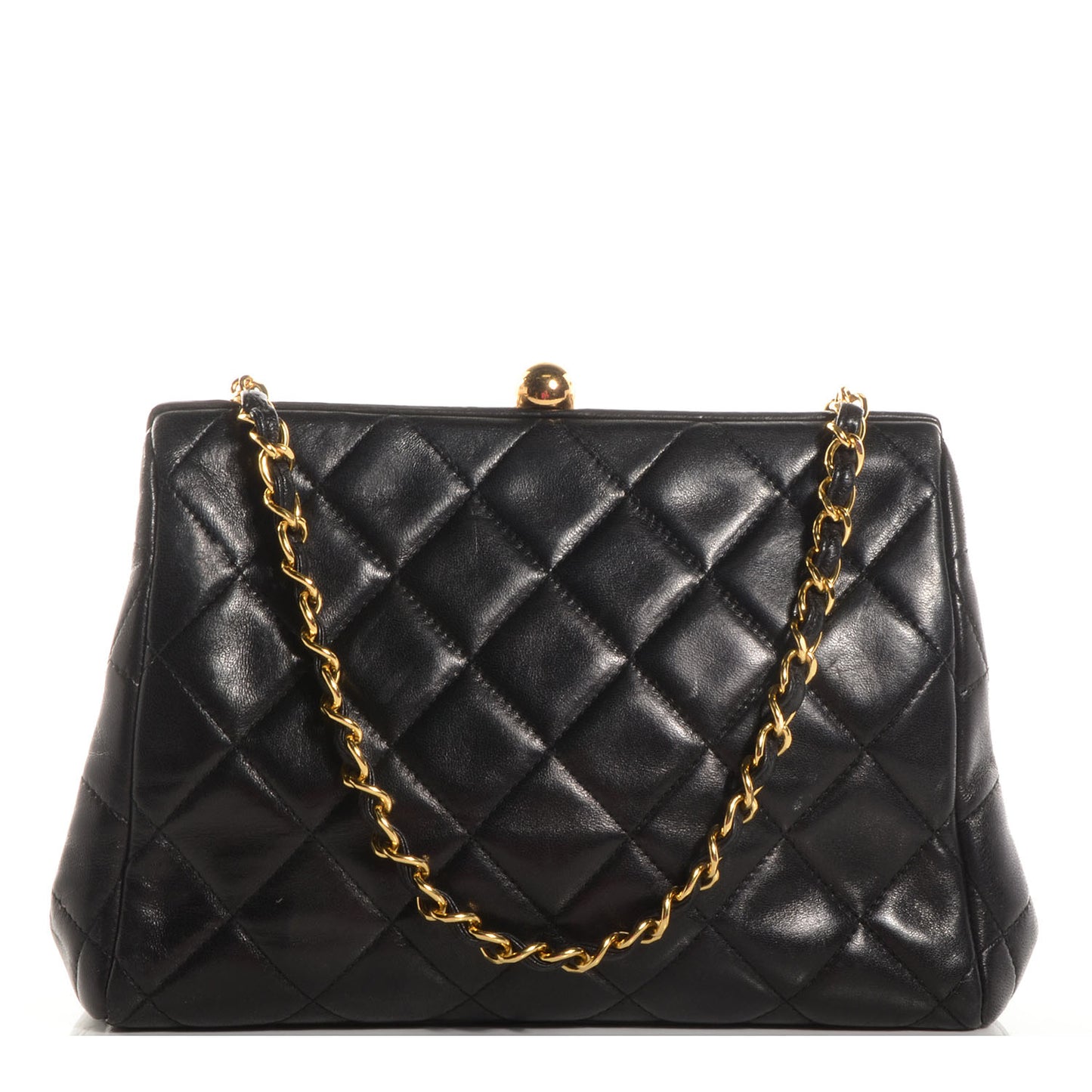 Lambskin Quilted Framed Evening Bag Black