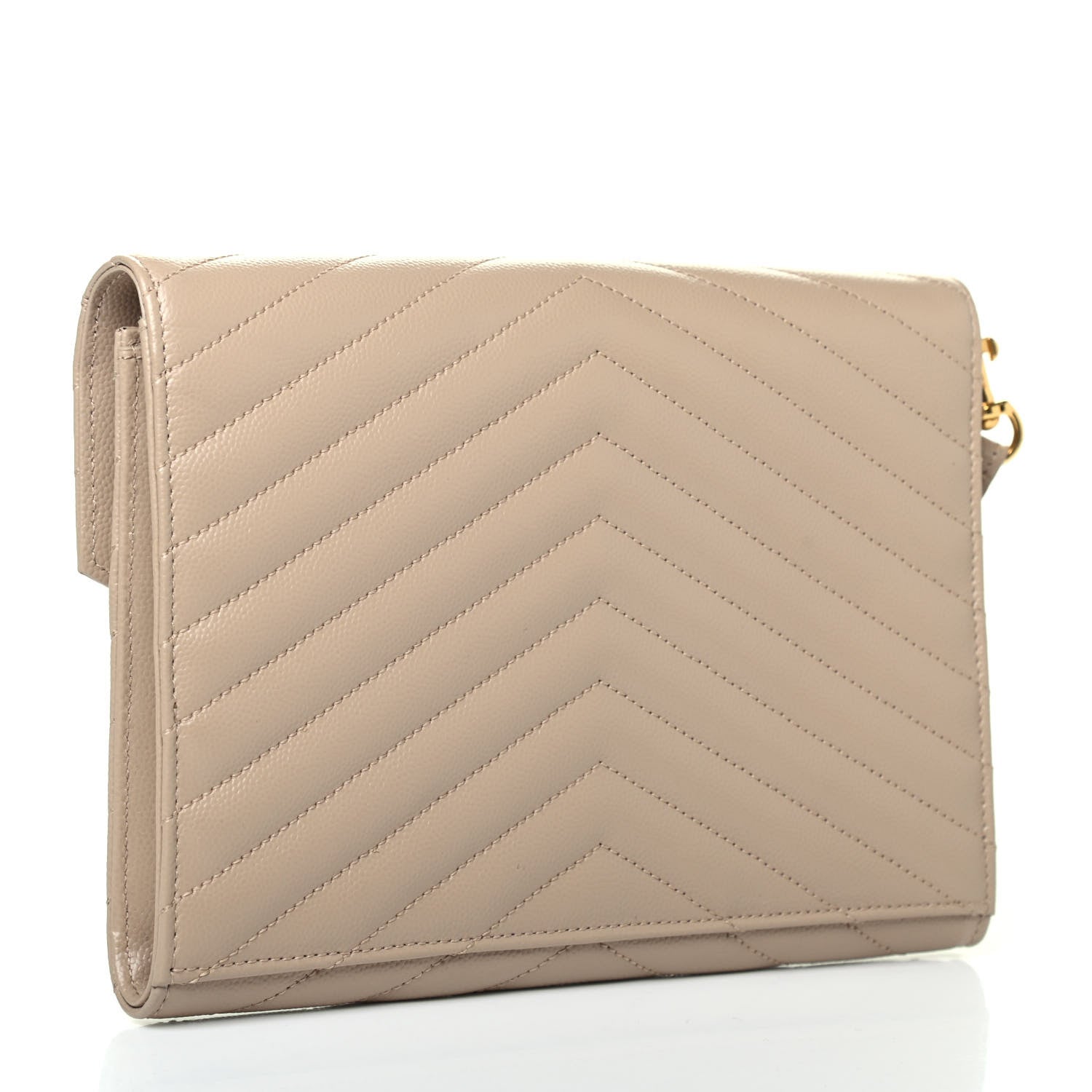 Saint Laurent Grain De Poudre Matelasse Chevron Monogram Envelope Clutch Dark Beige 2 of 4