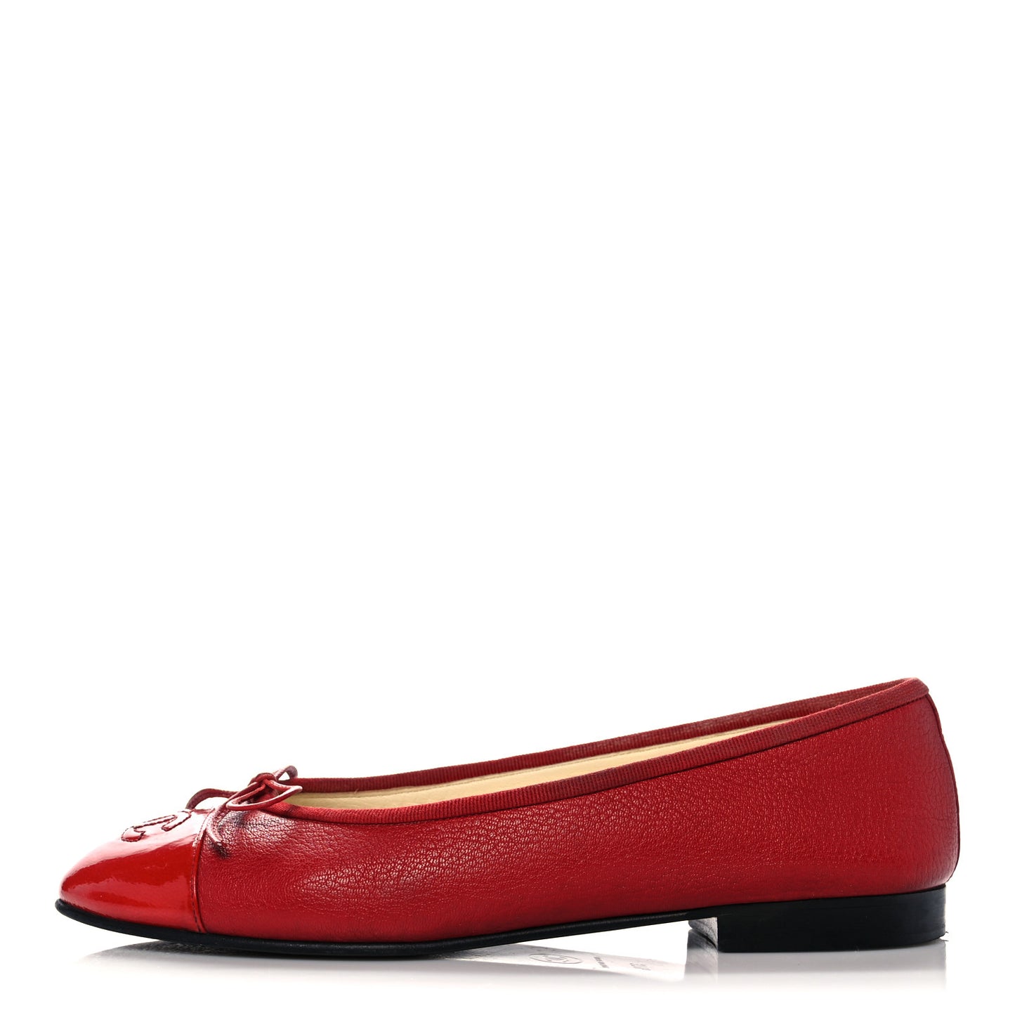 Goatskin Patent Cap Toe CC Ballerina Flats 37.5 Red