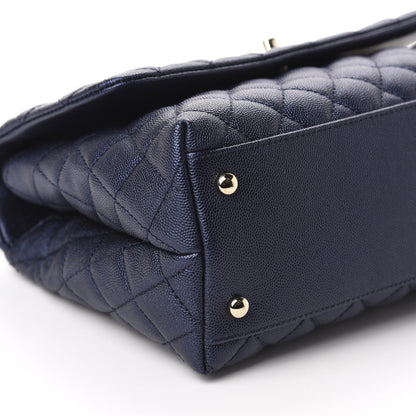 Chanel Iridescent Caviar Quilted Small Coco Handle Flap Dark Blue 6 of 11
