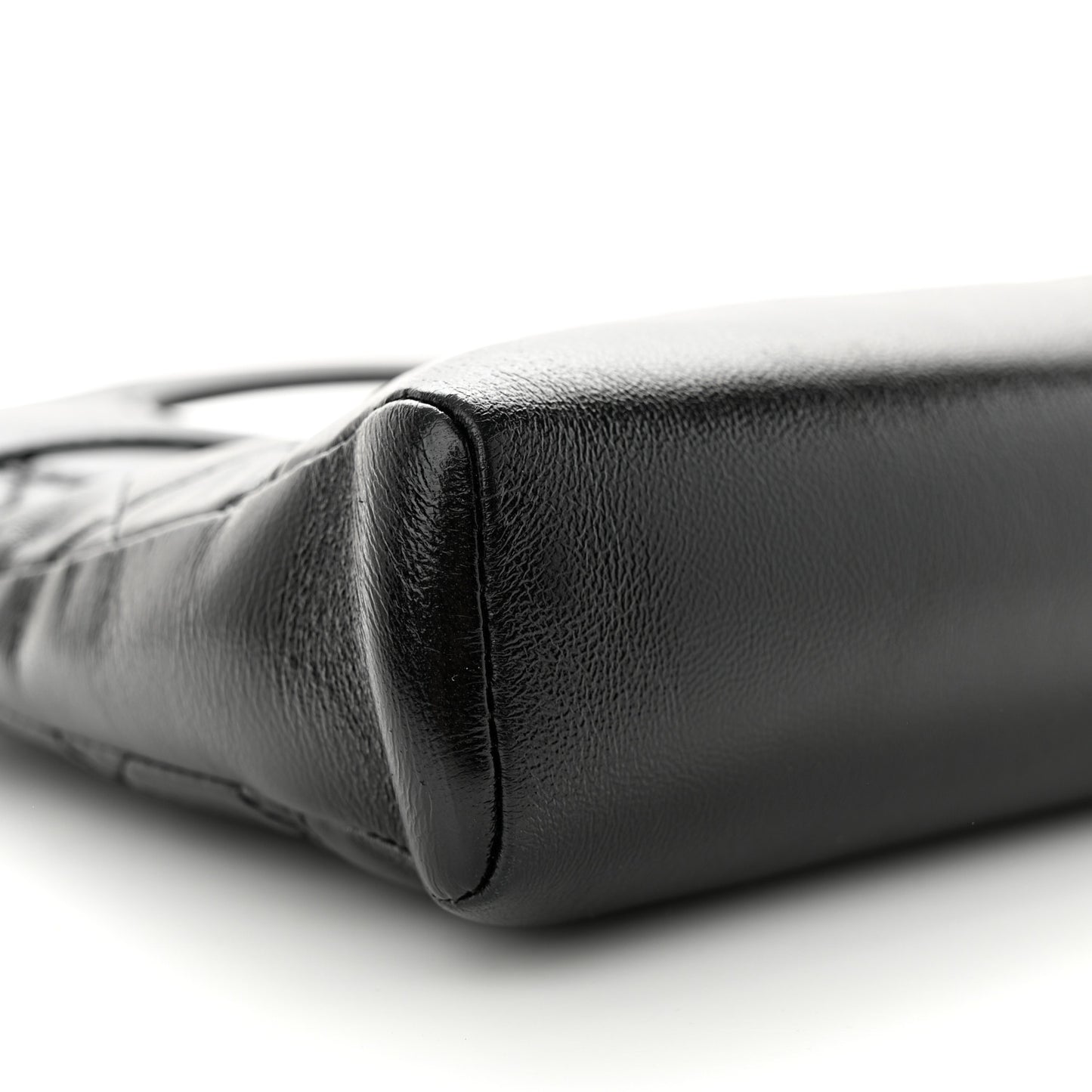 Shiny Crumpled Calfskin Quilted Mini 31 Shopping Bag Black