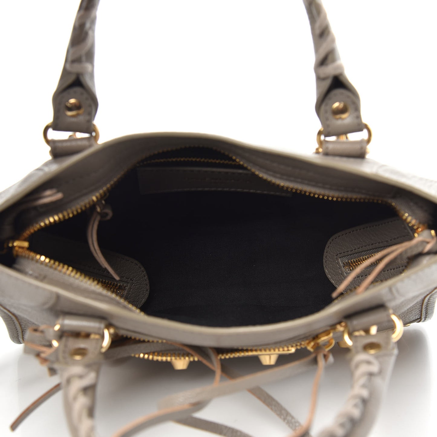 Chevre Gold Metallic Edge Hardware Mini City Gris Taupe