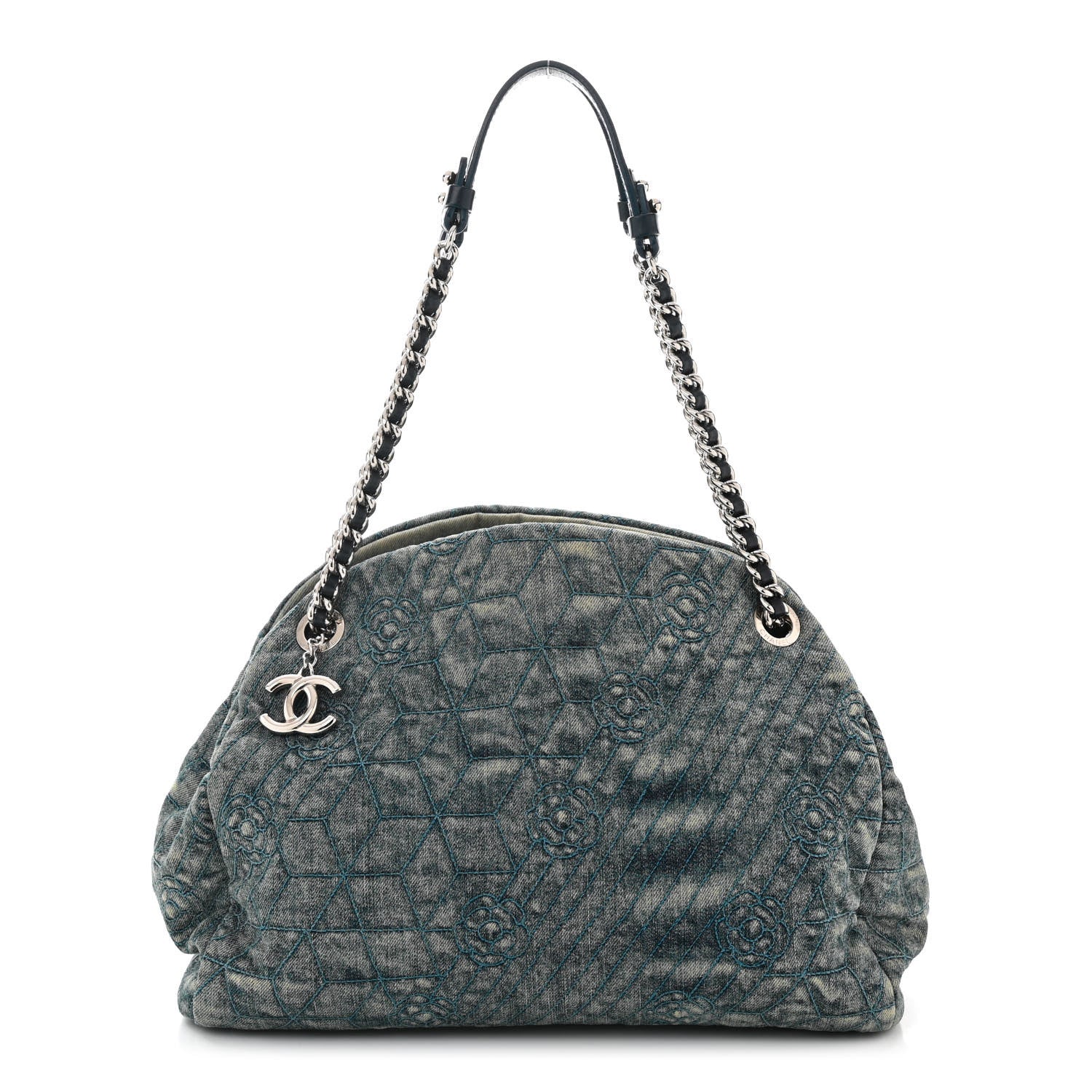 Chanel Denim Camellia Embroidered Medium Just Mademoiselle Blue 1 of 11