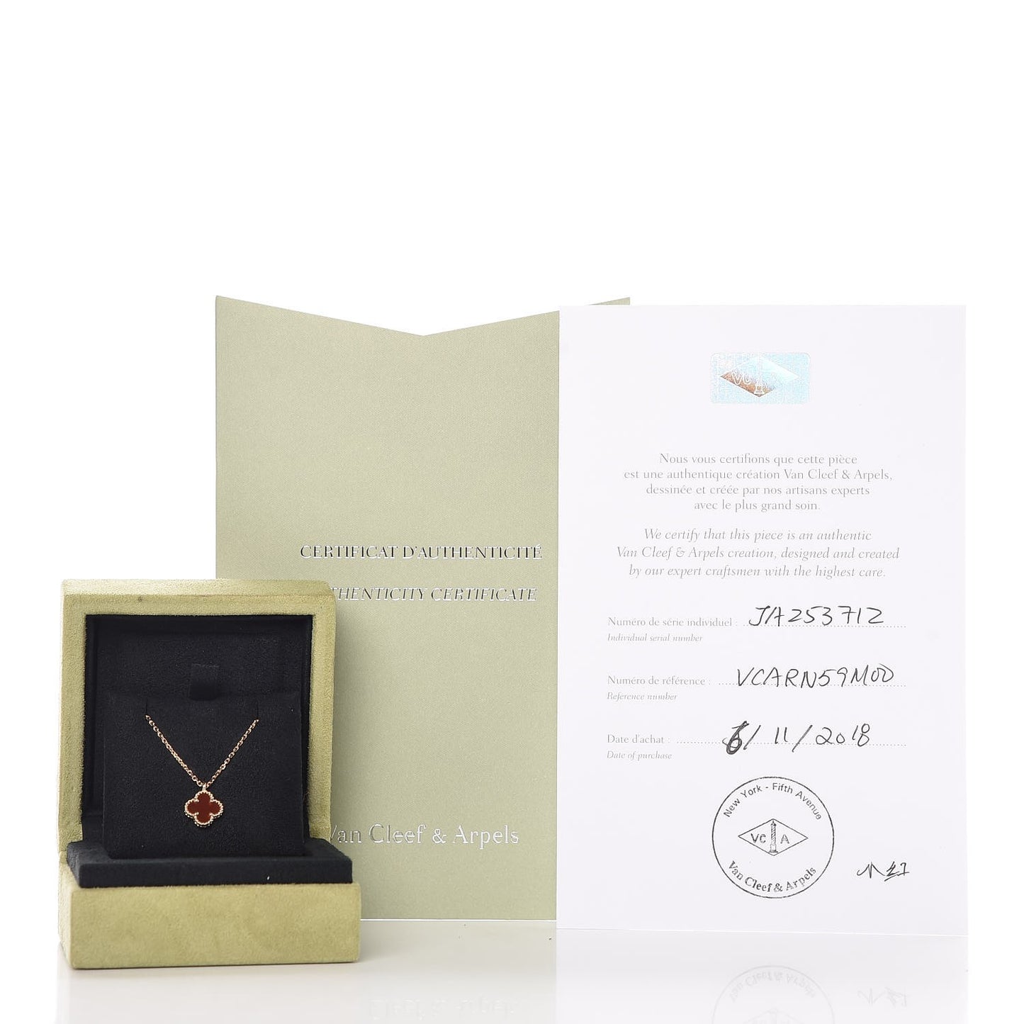 18K Rose Gold Carnelian Sweet Alhambra Pendant Necklace