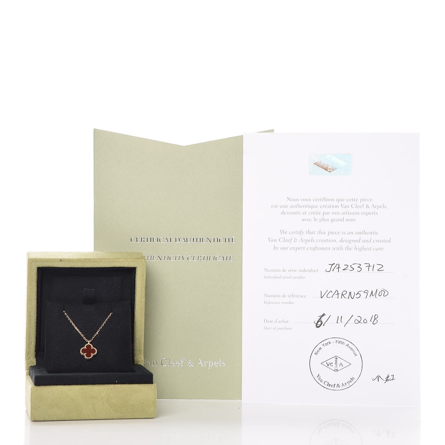 Van Cleef & Arpels 18K Rose Gold Carnelian Sweet Alhambra Pendant Necklace 7 of 7