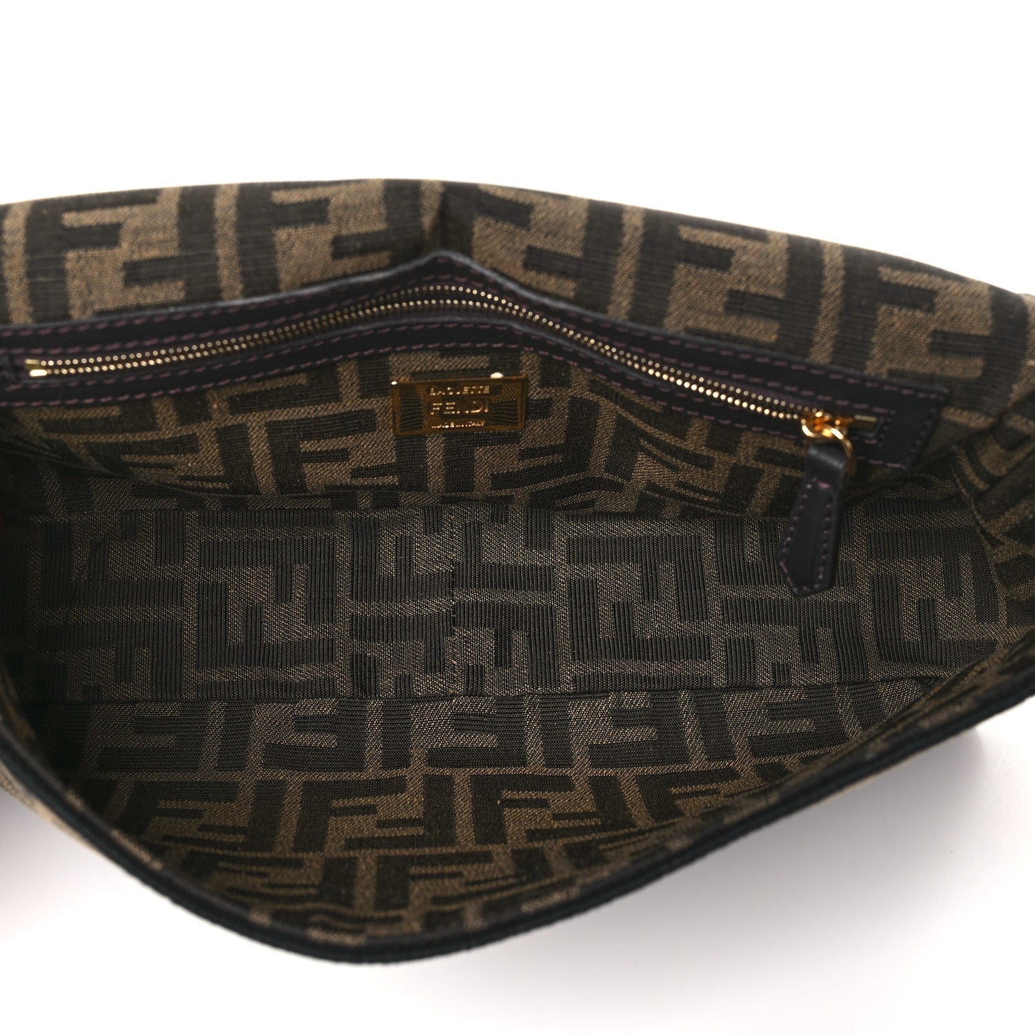 Fendi Fabric Jacquard FF 1974 Medium Baguette Tobacco Moro Black 5 of 9