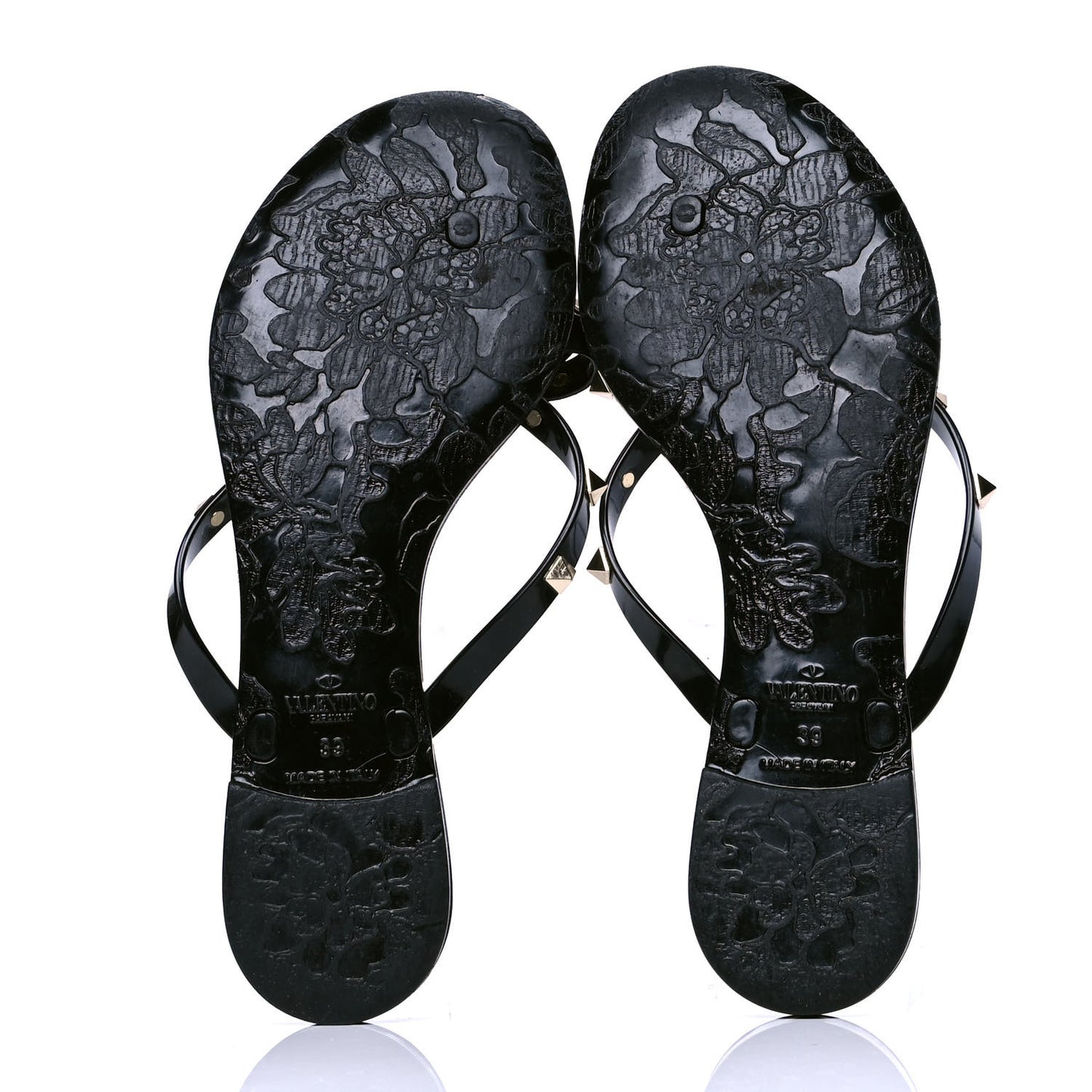 PVC Jelly Rockstud Bow Thong Sandals 39 Black