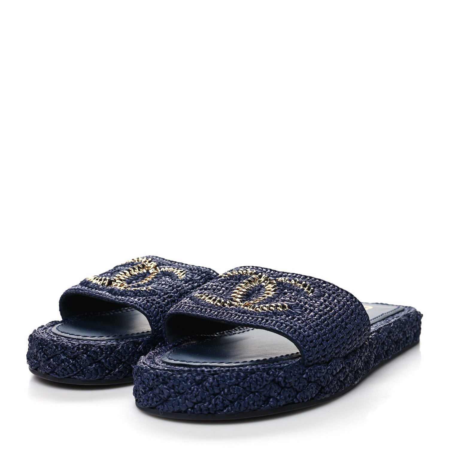 Chanel Cord CC Espadrille Slip On Sandals 41 Navy Blue 3 of 8