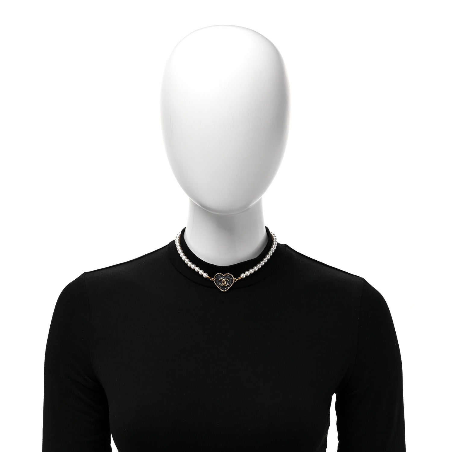 Chanel Metal Denim CC Heart Choker Gold Blue Pearly White 2 of 5