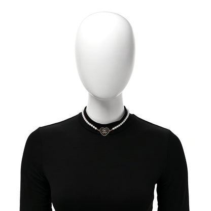 Chanel Metal Denim CC Heart Choker Gold Blue Pearly White 2 of 5